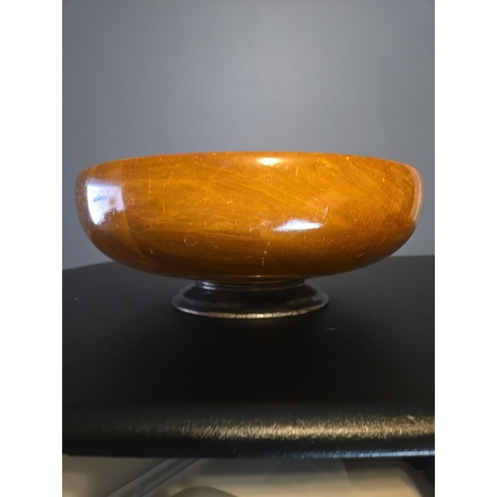 Sterling Silver Base Large 12" Roumd Wood Bowl MCM Vintage